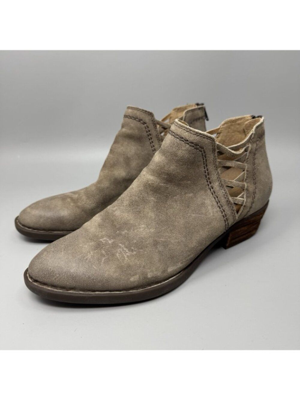 BORN Womens Waterville Woven Leather Ankle Boot/Back Zip Size US 9.5M Taupe